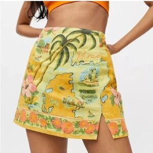 Urban Outfitters Yellow Tropical Print Mini Skirt